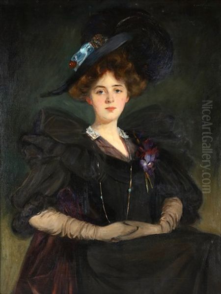 Portrait Of Miss Claire M. Frewen Oil Painting by Emile Fuchs