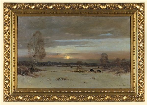 Winter Landscape With Wild-boars Oil Painting by Franz Fuchs