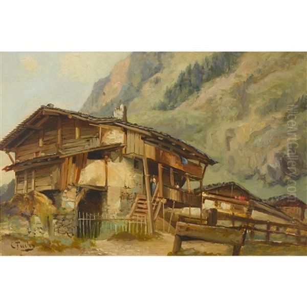 Chalet A Wimmis Oil Painting by Karl Fuchs