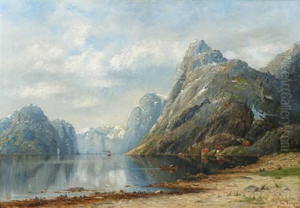 Fjord-gebirgslandschaft Mit Dampfschiff Oil Painting by Therese Fuchs