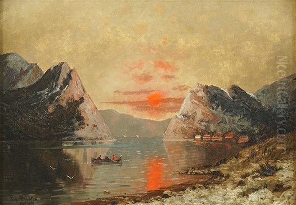 Abendrot Uber Norwegischem Fjord Oil Painting by Therese Fuchs