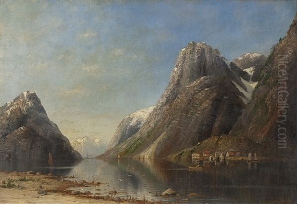 Fjordlandschaft Mit Booten Oil Painting by Therese Fuchs