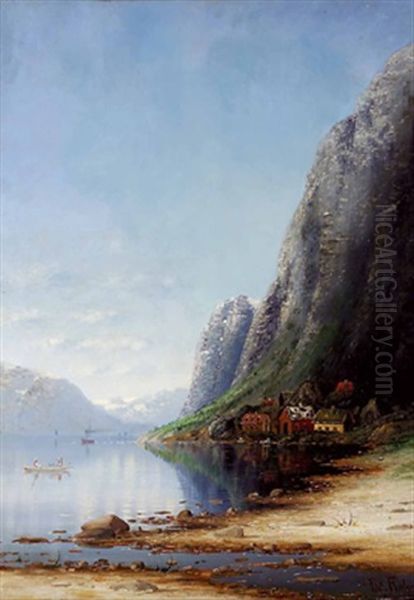 Fjordlandschaft Mit Hauser Und Booten by Therese Fuchs