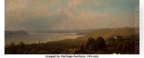 A View From Mr. Henry Villard Villa At Dobbs Ferry, Hudson Oil Painting by Hermann Fuechsel