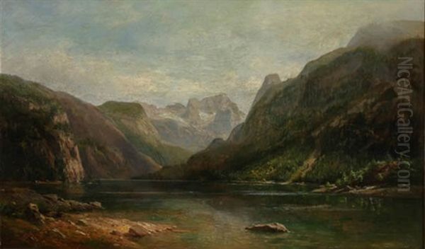 Mountain Lake, Glacier Park, Montana Oil Painting by Hermann Fuechsel