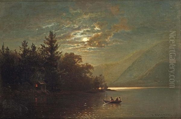 A River Scene By Night, America Oil Painting by Hermann Fuechsel