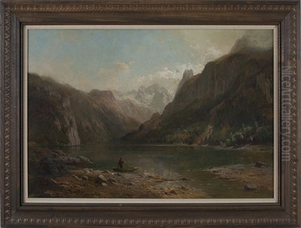 Mountain Lake, Glacier Park, Montana Oil Painting by Hermann Fuechsel