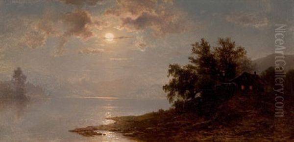 Moonlit Lake, White Mountains Oil Painting by Hermann Fuechsel