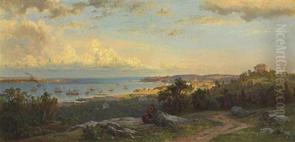 View Of The Narrows From Brighton Heights, Staten Island Oil Painting by Hermann Fuechsel