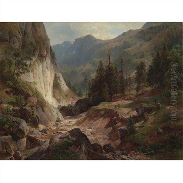 View In The Adirondacks Oil Painting by Hermann Fuechsel