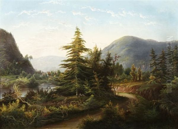 Hudson River Landscape With Mountains Oil Painting by Hermann Fuechsel