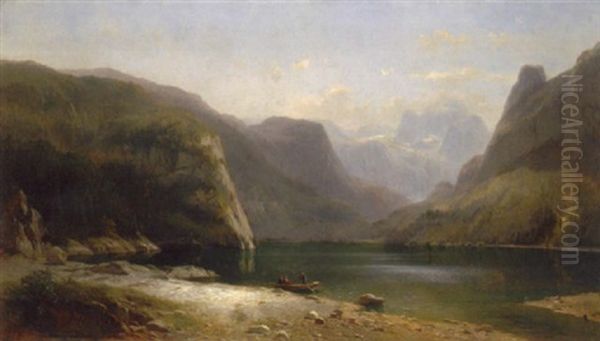 Gosausee Mit Dem Dachsteingletscher Oil Painting by Hermann Fuechsel