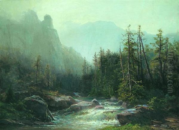 Rushing Stream Oil Painting by Hermann Fuechsel