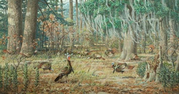 Wild Turkey Oil Painting by Louis Agassiz Fuertes