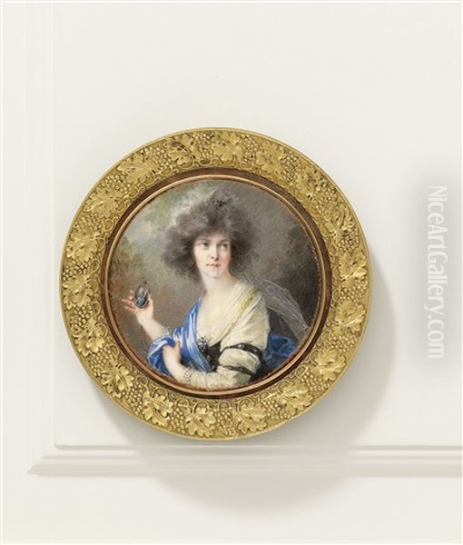 Anna, Countess Taaffe, Nee Harrach (1766-1850), Holding A Portrait Miniature Of A Gentleman Oil Painting by Friedrich Heinrich Fueger