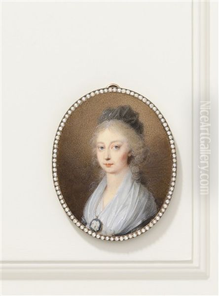 Marie Therese Charlotte, Duchess Of Angouleme, Known As Madame Royale, Wearing A Portrait Miniature Depicting King Louis Xvi, Marie-antoinette And The Dauphin In Profile Oil Painting by Friedrich Heinrich Fueger