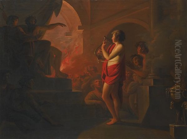 Orpheus And Eurydice In The Underworld Oil Painting by Friedrich Heinrich Fueger