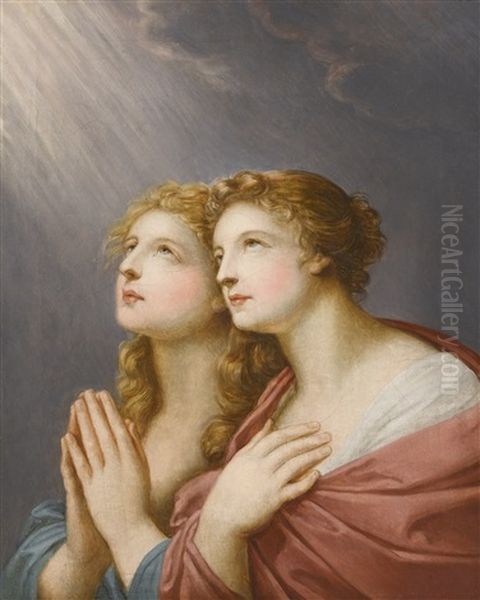 Study For Two Female Figures Praying Oil Painting by Friedrich Heinrich Fueger