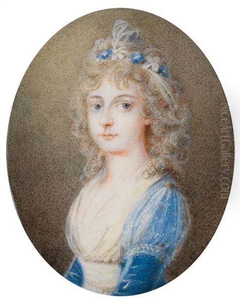 Bildnis Der Marie Therese, Herzogin Von Angouleme, Tochter Marie Antoinettes, In Blauem Kleid Und Blau-weisem Haarschmuck, Vor Neutralem Graubraunem Hintergrund Oil Painting by Friedrich Heinrich Fueger