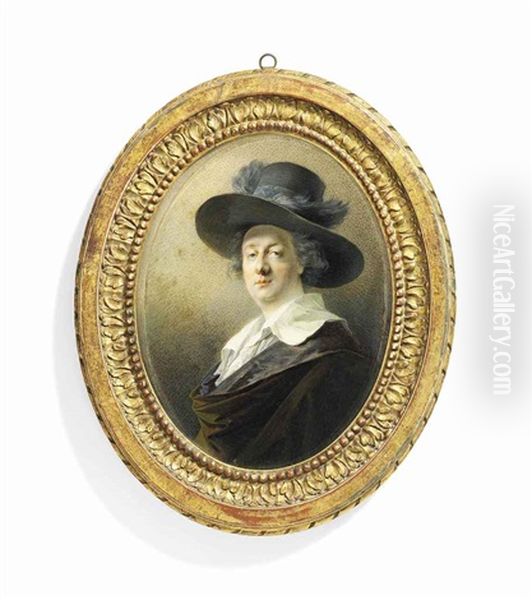 Joseph Barth (1746-1818), In Silk-lined Olive-green Cloak, White Shirt, Wide-brim Hat Decorated With Plumes Oil Painting by Friedrich Heinrich Fueger