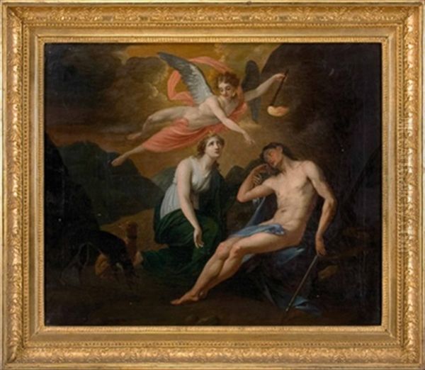 Selene Mit Dem Schlafenden Endymion Und Einem Genius In Berglandschaft Oil Painting by Friedrich Heinrich Fueger