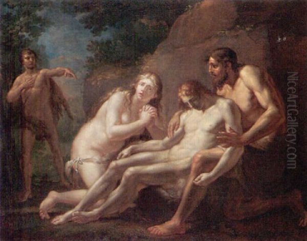 Adam And Eve Lamenting The Death Of Abel Oil Painting by Friedrich Heinrich Fueger