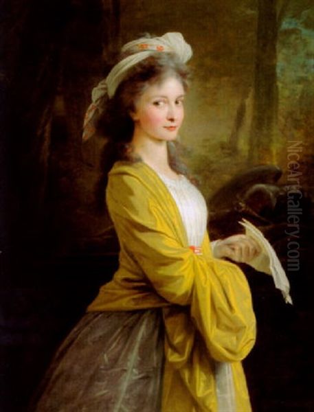 Bildnis Maria Carolina Barbara Claudia Von Tschoffen In Einer Landschaft Stehend Oil Painting by Friedrich Heinrich Fueger