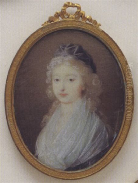 Maria Therese Charlotte Of France, Madame Royale, Wearing A Black Cap Over Long Hair And A White Shawl Oil Painting by Friedrich Heinrich Fueger