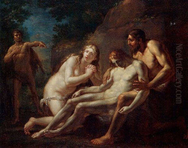 Adam And Eve Lamenting The Death Of Abel Oil Painting by Friedrich Heinrich Fueger