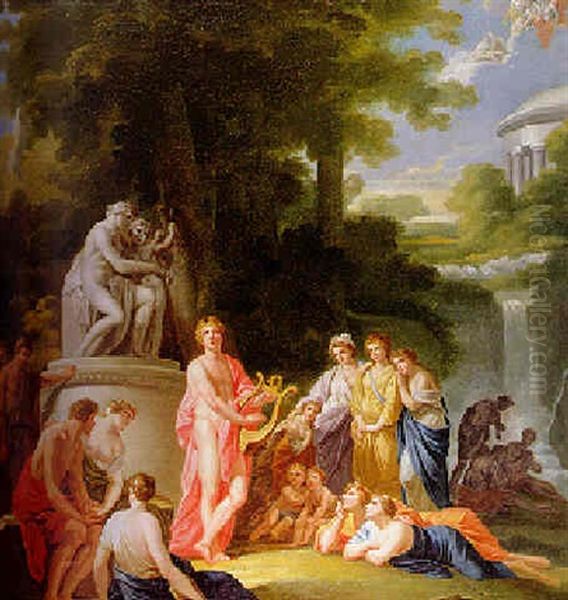 Theatre Curtain Showing Apollo With The Muses Oil Painting by Friedrich Heinrich Fueger