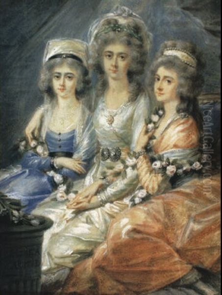 Bildnis Der Gr,finnen Elisabeth, Christine Und Maria...thun-hohenstein Oil Painting by Friedrich Heinrich Fueger