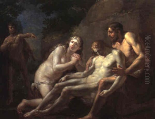 Adam And Eve Discovering The Body Of Abel, Cane Beyond Oil Painting by Friedrich Heinrich Fueger