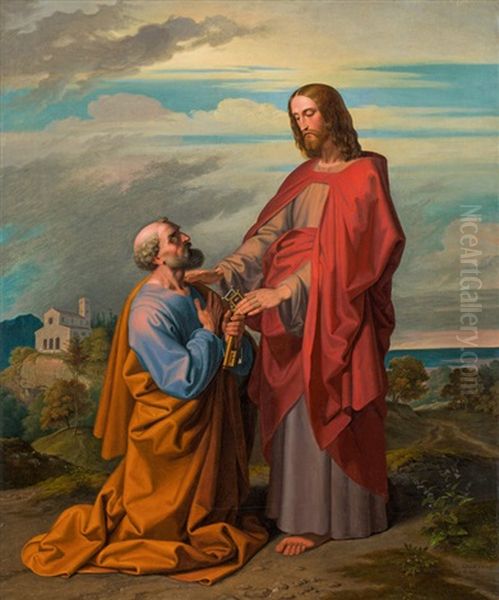 Christ Handing The Keys To Saint Peter Oil Painting by Josef von Fuehrich