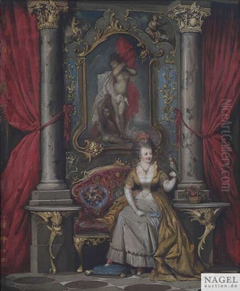 Palastinterieurs Mit Adeligen Damen, Die In Prunkvoll Gestalteten Wandnischen Sitzen (pair) Oil Painting by Josef von Fuehrich