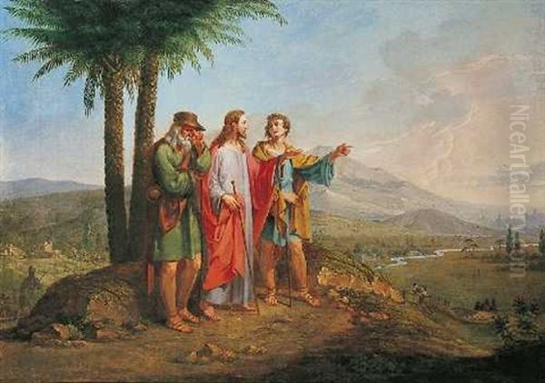 Christus Mit Zwei Jungern (gang Nach Emmaus) Oil Painting by Josef von Fuehrich