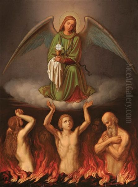 The Eucharist Comforting The Souls In Purgatory Oil Painting by Josef von Fuehrich