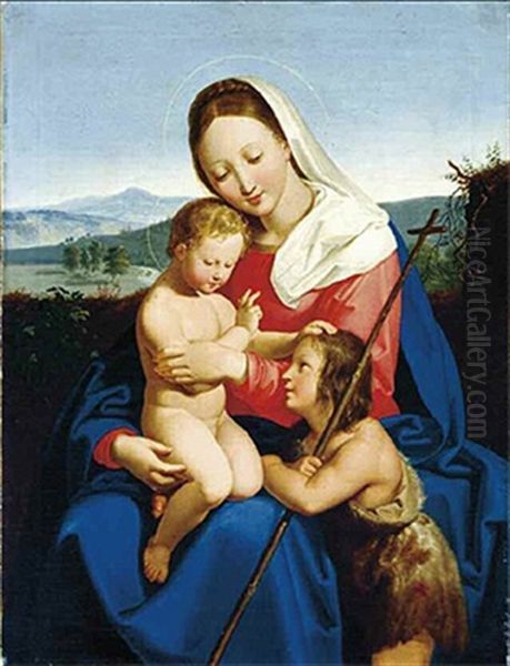 Maria Mit Jesuskind Und Johannesknaben Oil Painting by Josef von Fuehrich