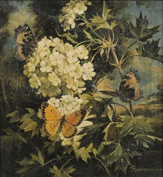 Blumenstilleben Mit Schmetterlingen Oil Painting by Max Fuhrmann