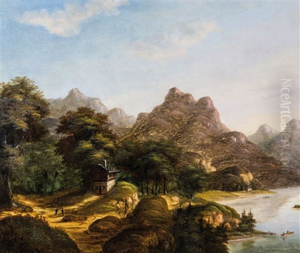 Weite Berglandschaft Mit Wanderern Oil Painting by Pjotr Romanowitsch Fuhrmann