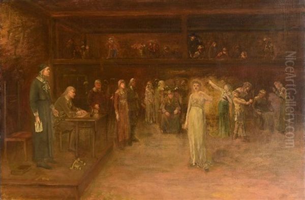 An Examination Of Witnesses In A Trial For Witchcraft Oil Painting by George F. Fuller