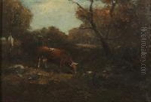 Cows In The Woods Oil Painting by George F. Fuller