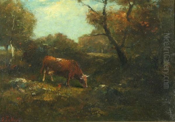 Cows In The Wooded Landscape Oil Painting by George F. Fuller