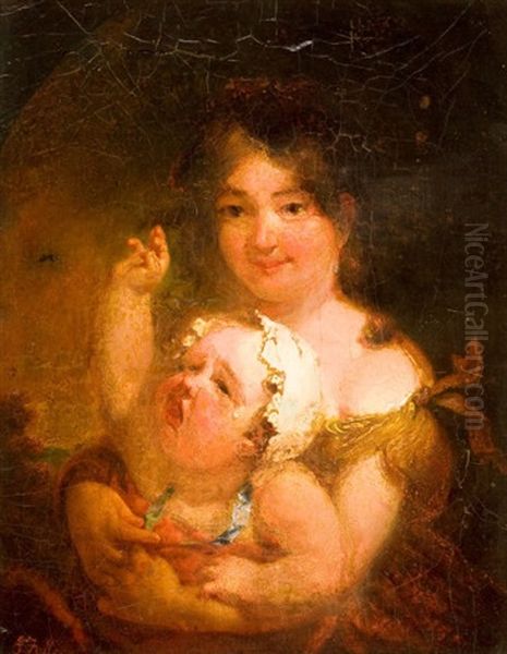 Mother And Child (the Artist's Wife And Daughter) Oil Painting by George F. Fuller