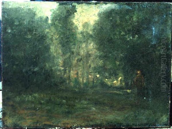 Figures In Wooded Landscape Oil Painting by George F. Fuller