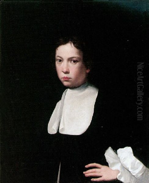 Portrait Of A Boy Wearing A Black Coat And A Lawn Collar Oil Painting by Isaac Fuller