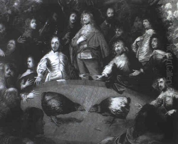 Charles I And Cavaliers Attending A Cockfight Oil Painting by Isaac Fuller