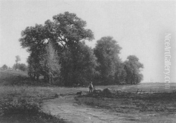 A Man And His Dog Along A Country Road Oil Painting by Richard Henry Fuller