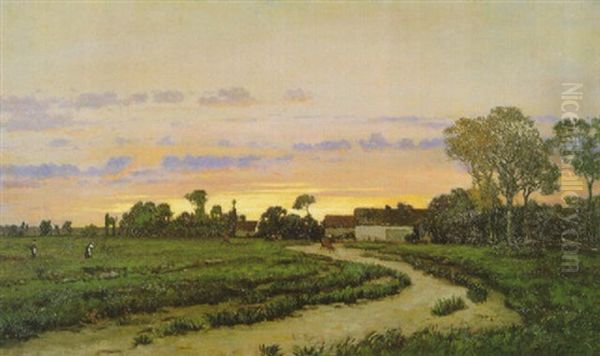 Farm At Dusk Oil Painting by Richard Henry Fuller