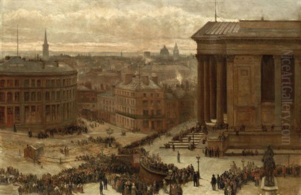 A Crowd Outside St George's Hall, Liverpool Oil Painting by John Fulleylove