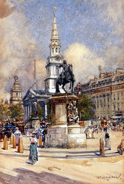 Trafalgar Square, With Charles I Momument Oil Painting by John Fulleylove